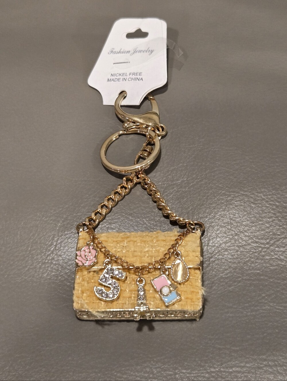 Purse Charm Keychain Velvet Gold-Tone Yellow